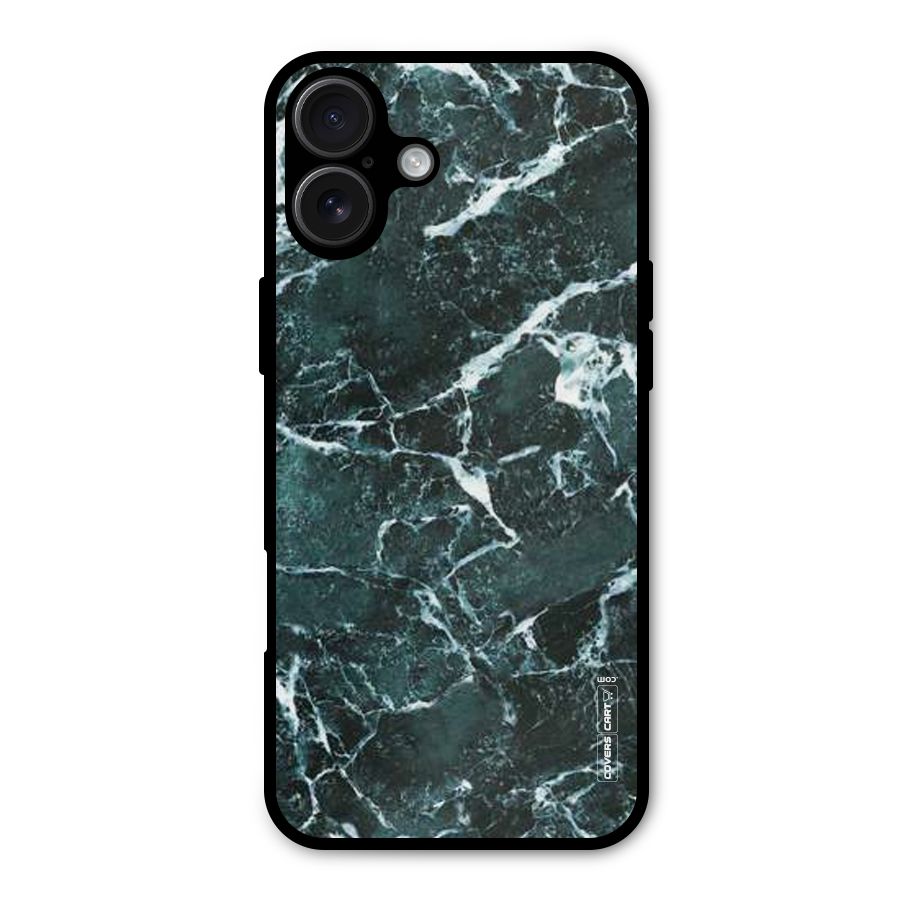 Dark Green Marble Metal Back Case for iPhone 16 Plus