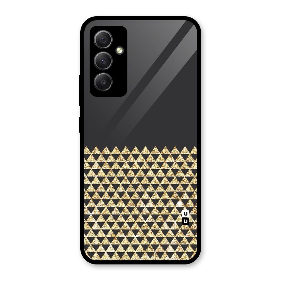 Dark Grey Golden Triangles Glass Back Case for Galaxy A34