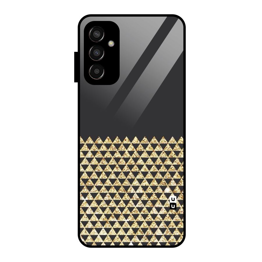 Dark Grey Golden Triangles Glass Back Case for Galaxy F13