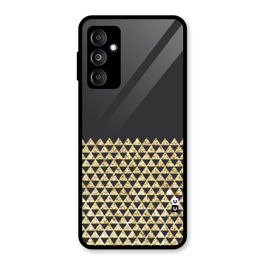 Dark Grey Golden Triangles Glass Back Case for Galaxy M14 5G