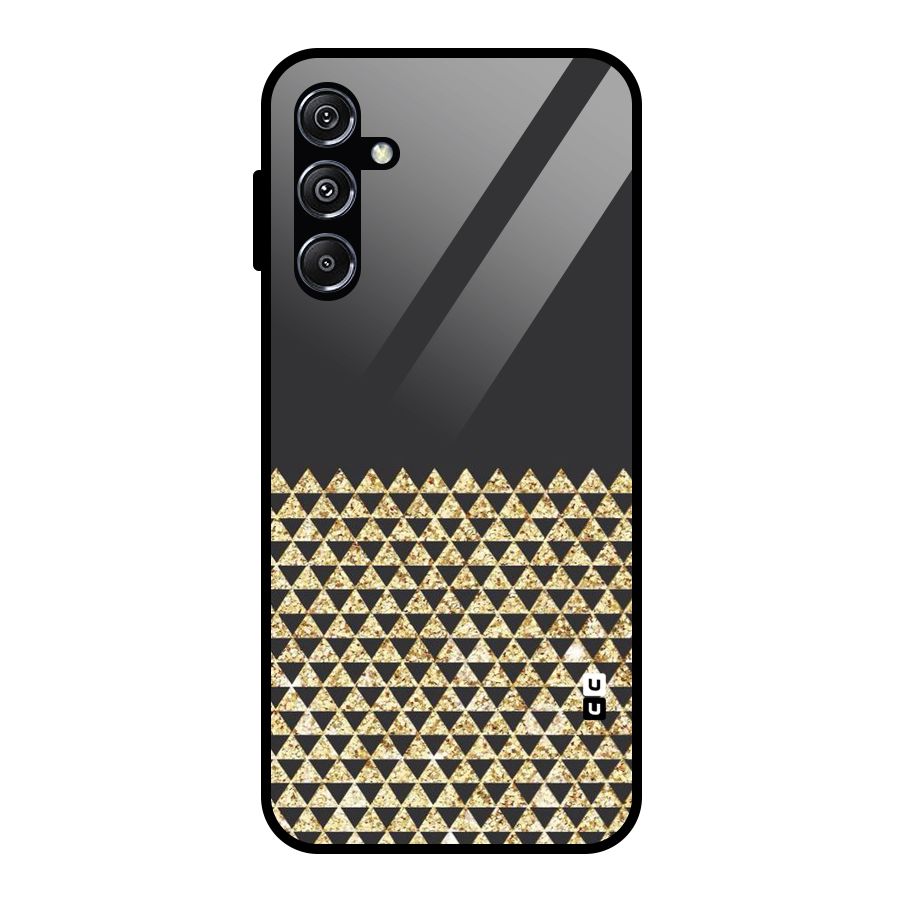Dark Grey Golden Triangles Glass Back Case for Galaxy M34 5G