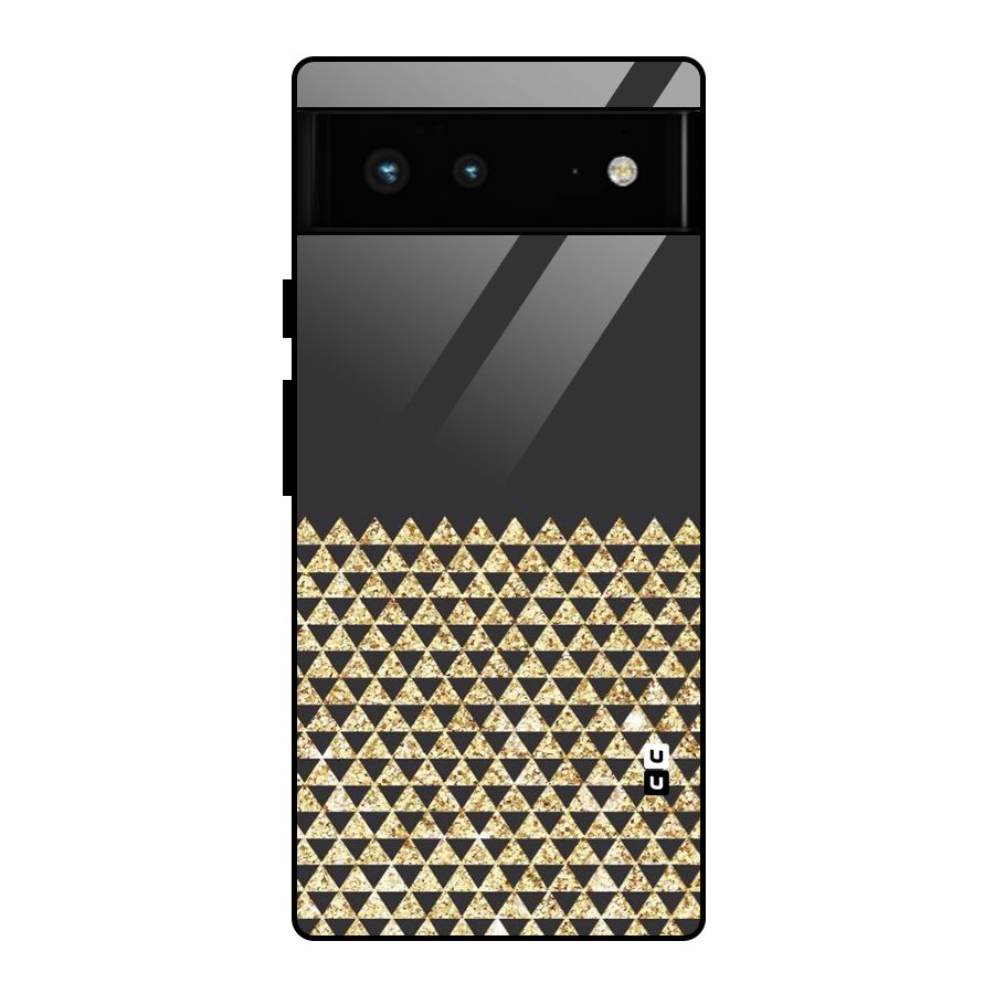 Dark Grey Golden Triangles Glass Back Case for Google Pixel 6