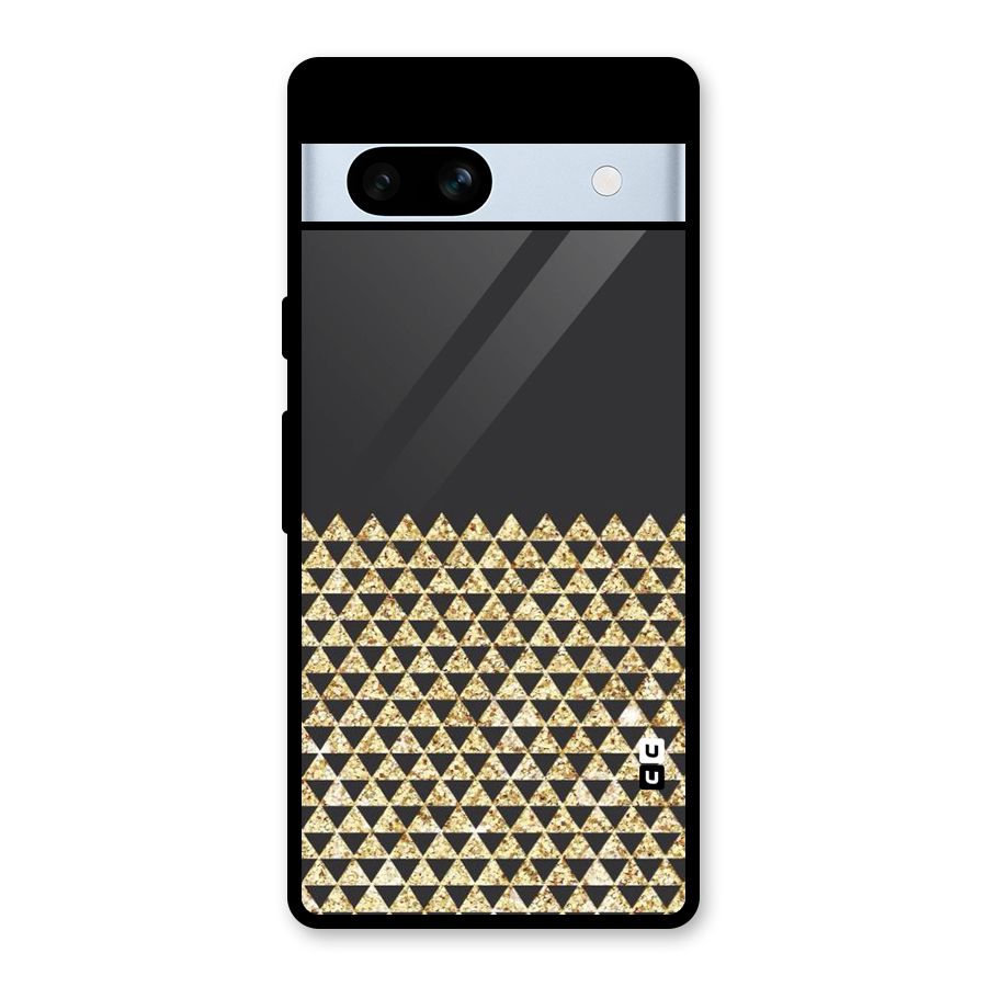 Dark Grey Golden Triangles Glass Back Case for Google Pixel 7a