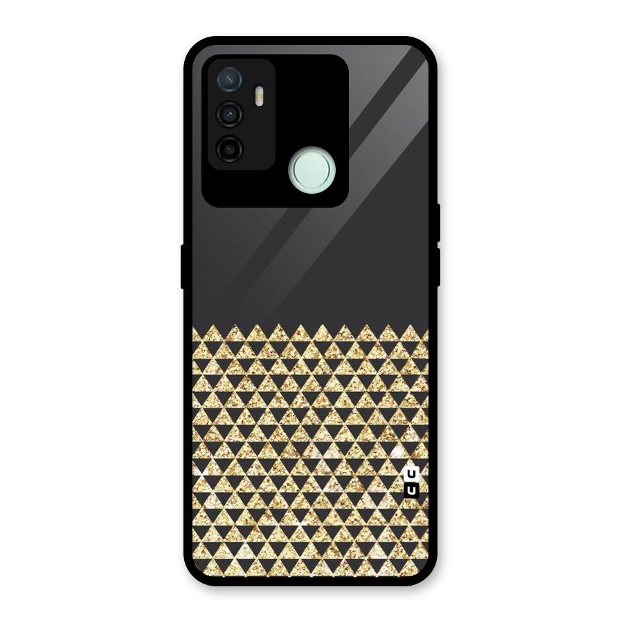 Dark Grey Golden Triangles Glass Back Case for Oppo A53