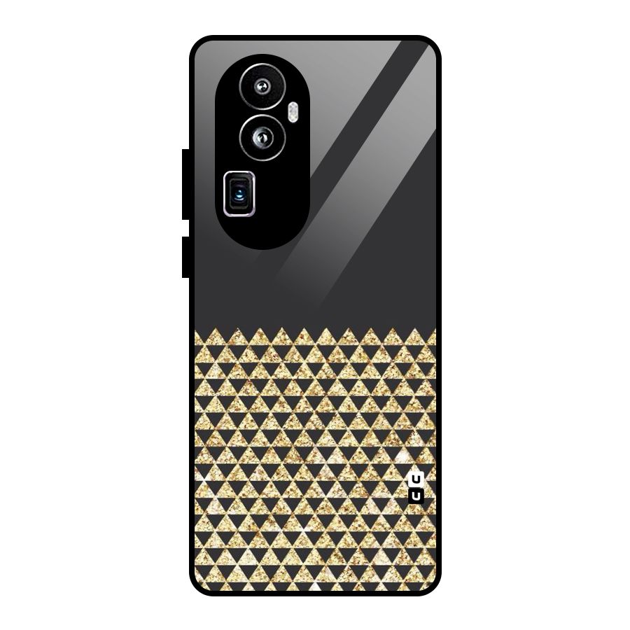 Dark Grey Golden Triangles Glass Back Case for Oppo Reno10 Pro Plus