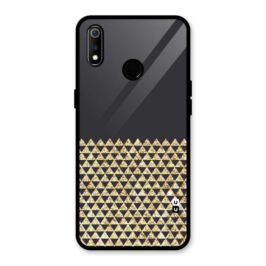 Dark Grey Golden Triangles Glass Back Case for Realme 3i