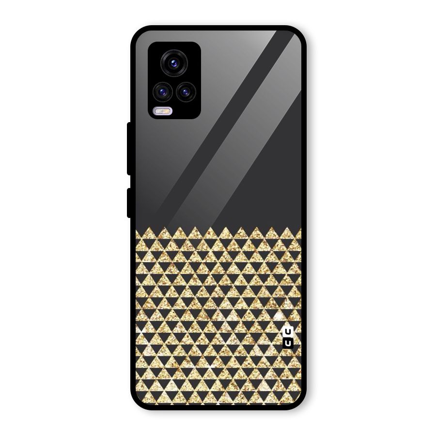 Dark Grey Golden Triangles Glass Back Case for Vivo V20 2021