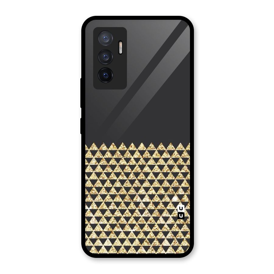 Dark Grey Golden Triangles Glass Back Case for Vivo V23e