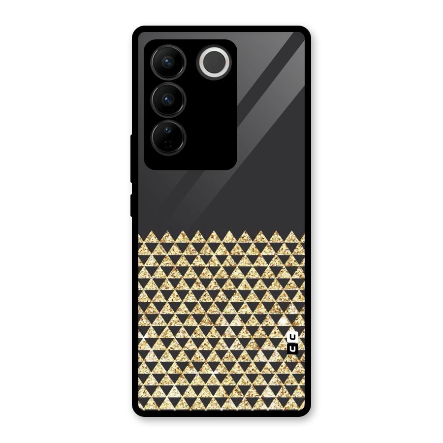 Dark Grey Golden Triangles Glass Back Case for Vivo V27