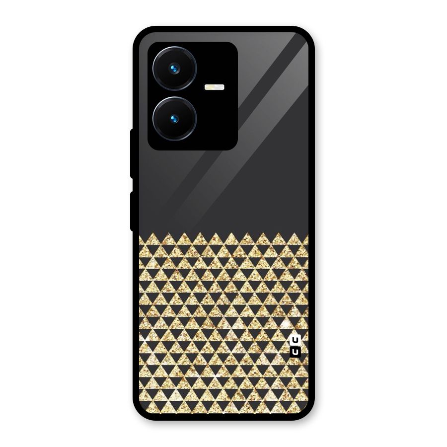Dark Grey Golden Triangles Glass Back Case for Vivo Y22s