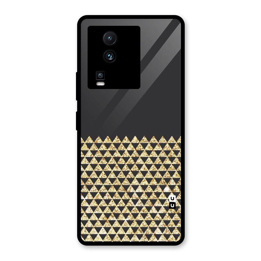 Dark Grey Golden Triangles Glass Back Case for Vivo iQOO Neo 7 Pro