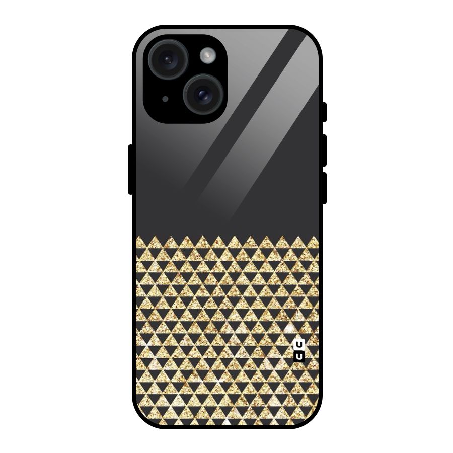 Dark Grey Golden Triangles Glass Back Case for iPhone 15