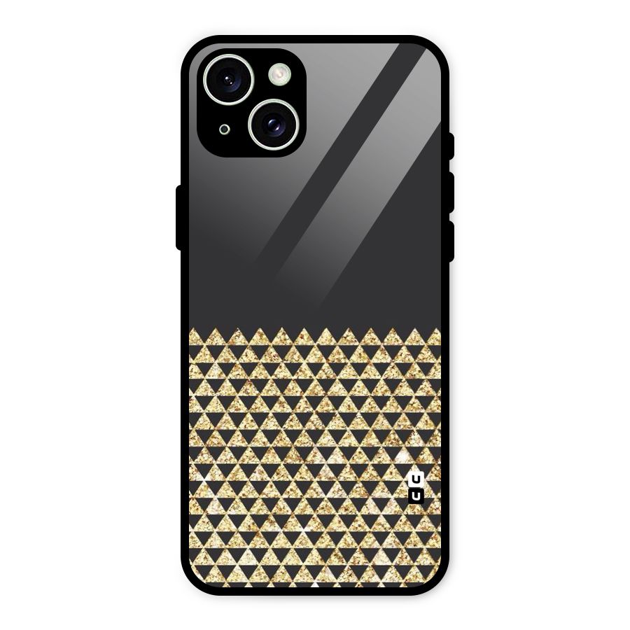 Dark Grey Golden Triangles Glass Back Case for iPhone 15 Plus