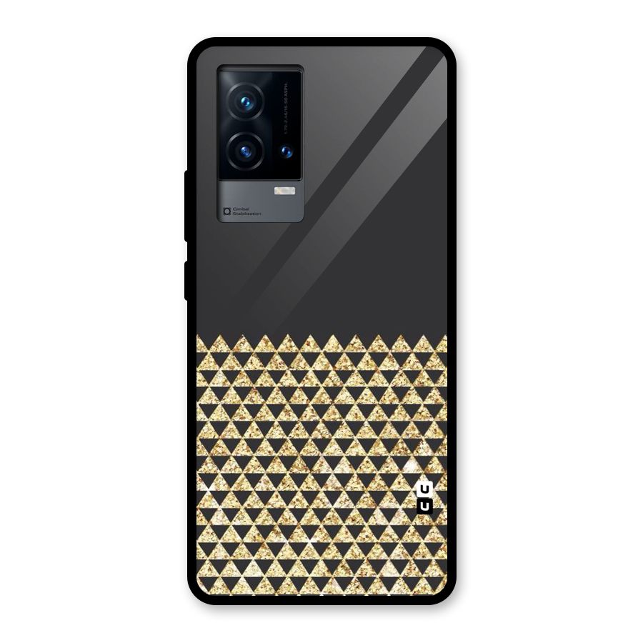 Dark Grey Golden Triangles Glass Back Case for iQOO 9 5G