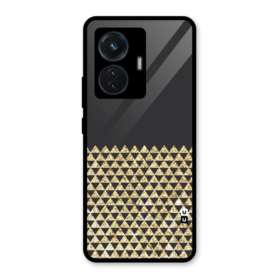 Dark Grey Golden Triangles Glass Back Case for iQOO Z6 44W