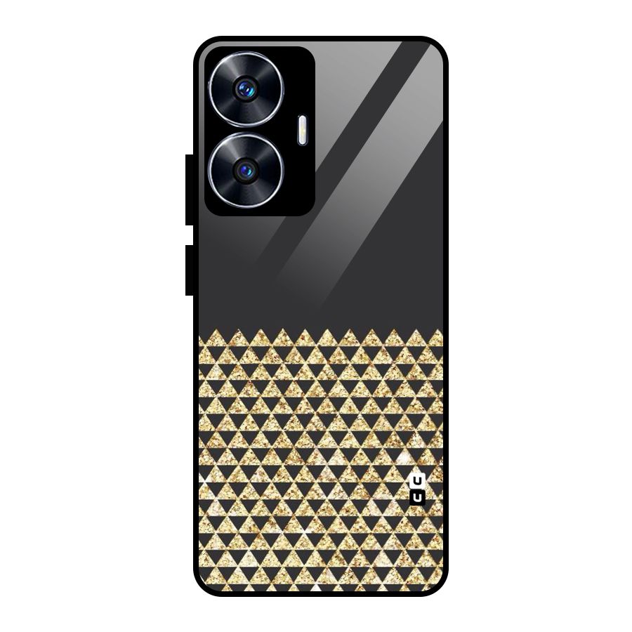 Dark Grey Golden Triangles Glass Back Case for realme C55