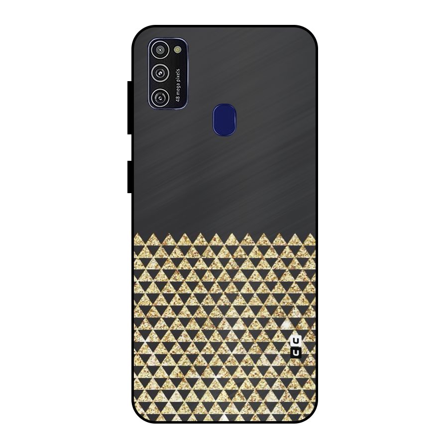 Dark Grey Golden Triangles Metal Back Case for Galaxy M21