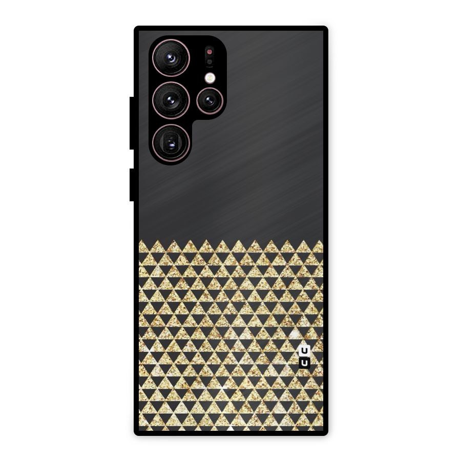 Dark Grey Golden Triangles Metal Back Case for Galaxy S22 Ultra 5G