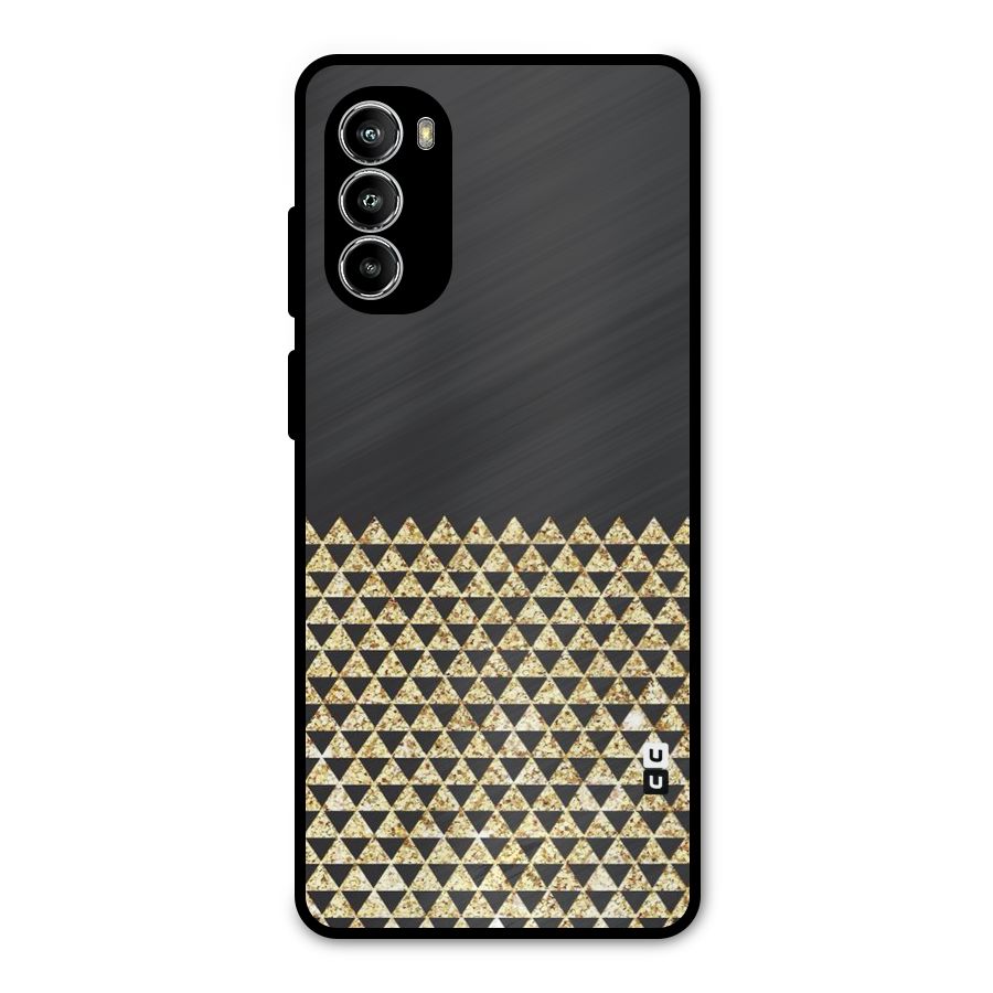 Dark Grey Golden Triangles Metal Back Case for Moto G52