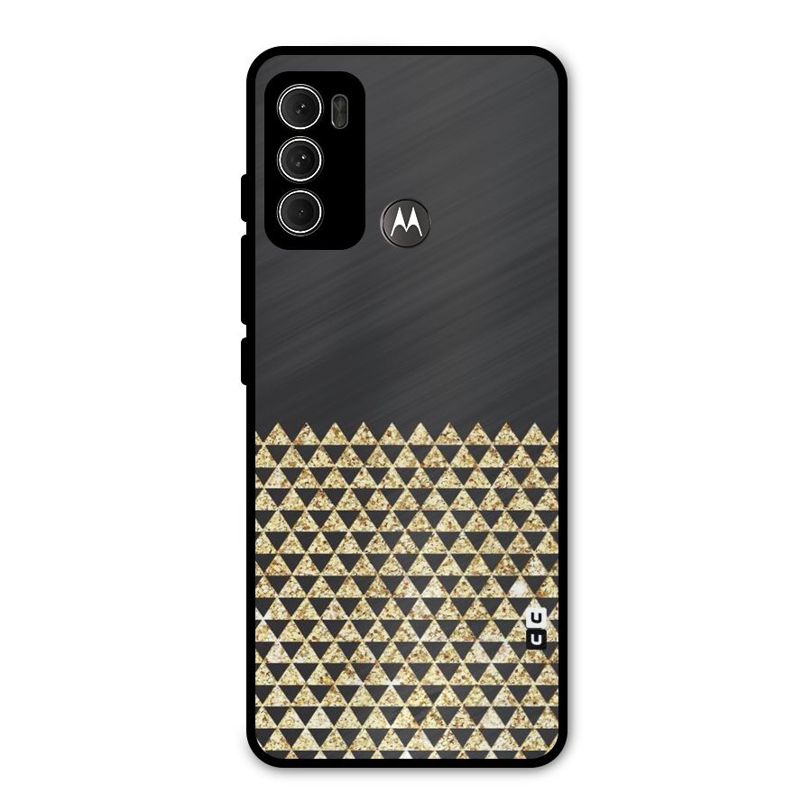 Dark Grey Golden Triangles Metal Back Case for Moto G60