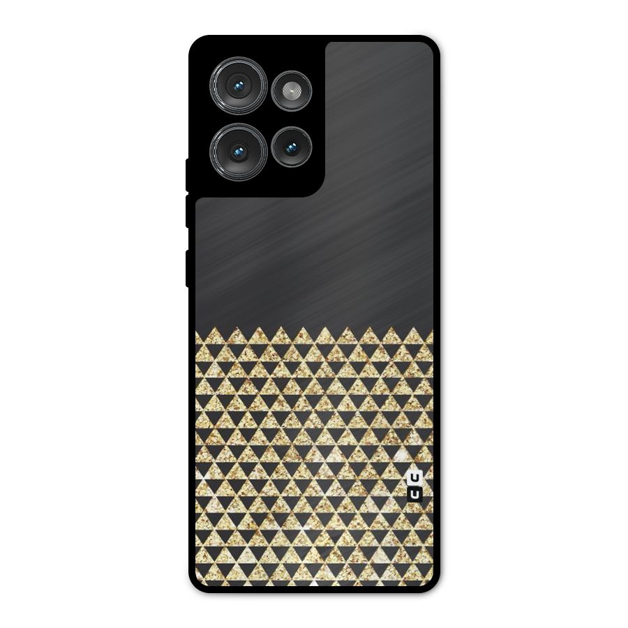 Dark Grey Golden Triangles Metal Back Case for Motorola Edge 50