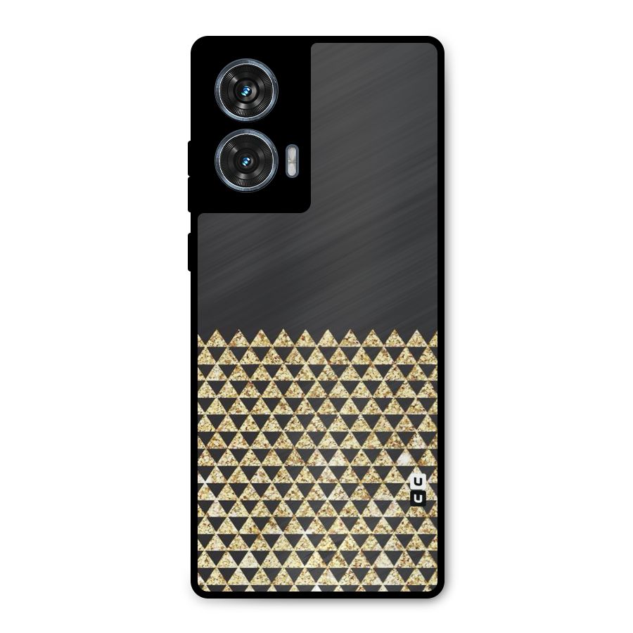 Dark Grey Golden Triangles Metal Back Case for Motorola Edge 50 Fusion