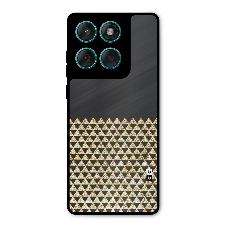 Dark Grey Golden Triangles Metal Back Case for Motorola Edge 60 Fusion