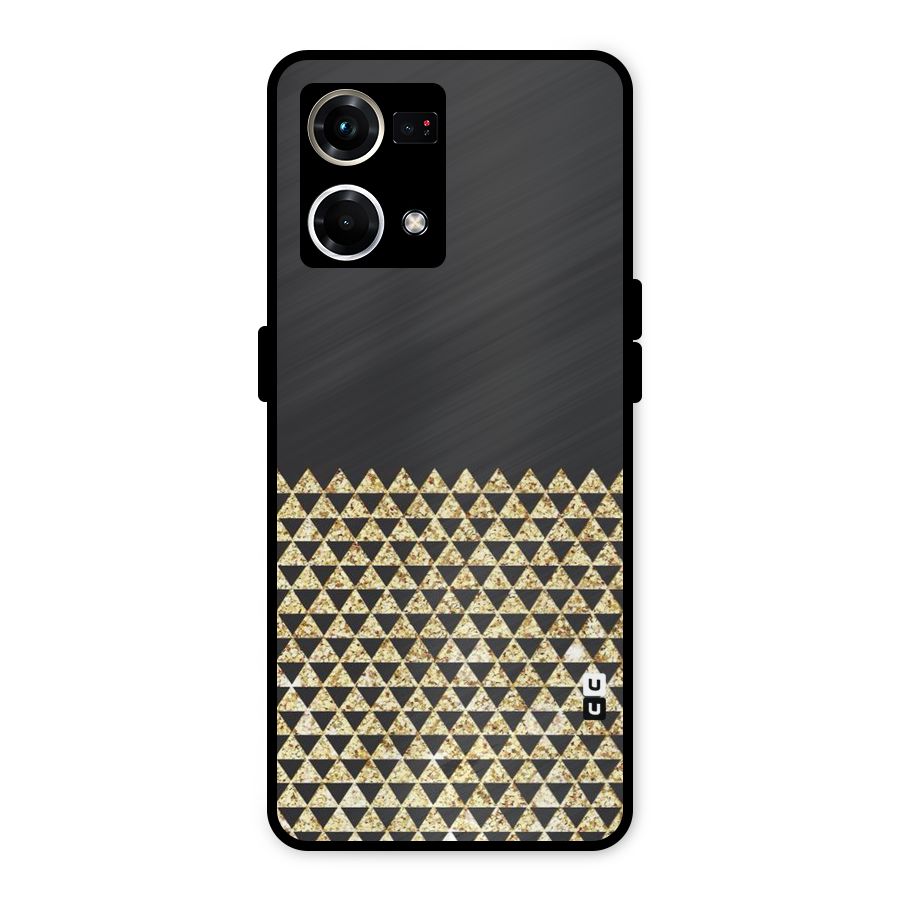 Dark Grey Golden Triangles Metal Back Case for Oppo F21 Pro 4G