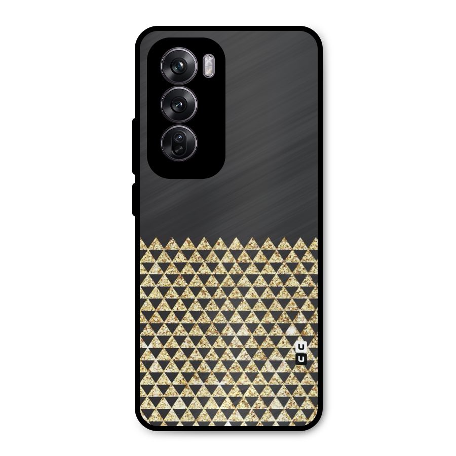 Dark Grey Golden Triangles Metal Back Case for Oppo Reno12 Pro