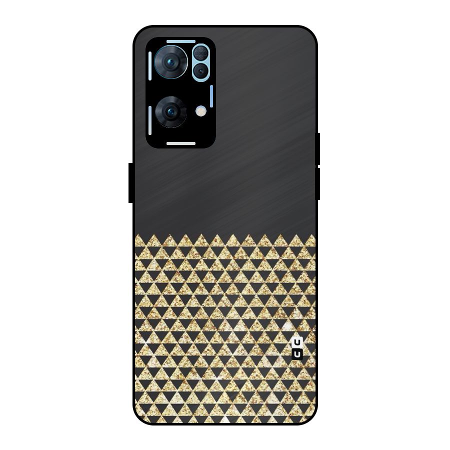 Dark Grey Golden Triangles Metal Back Case for Oppo Reno7 Pro 5G