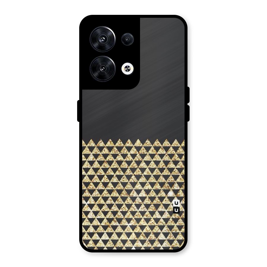 Dark Grey Golden Triangles Metal Back Case for Oppo Reno8 5G