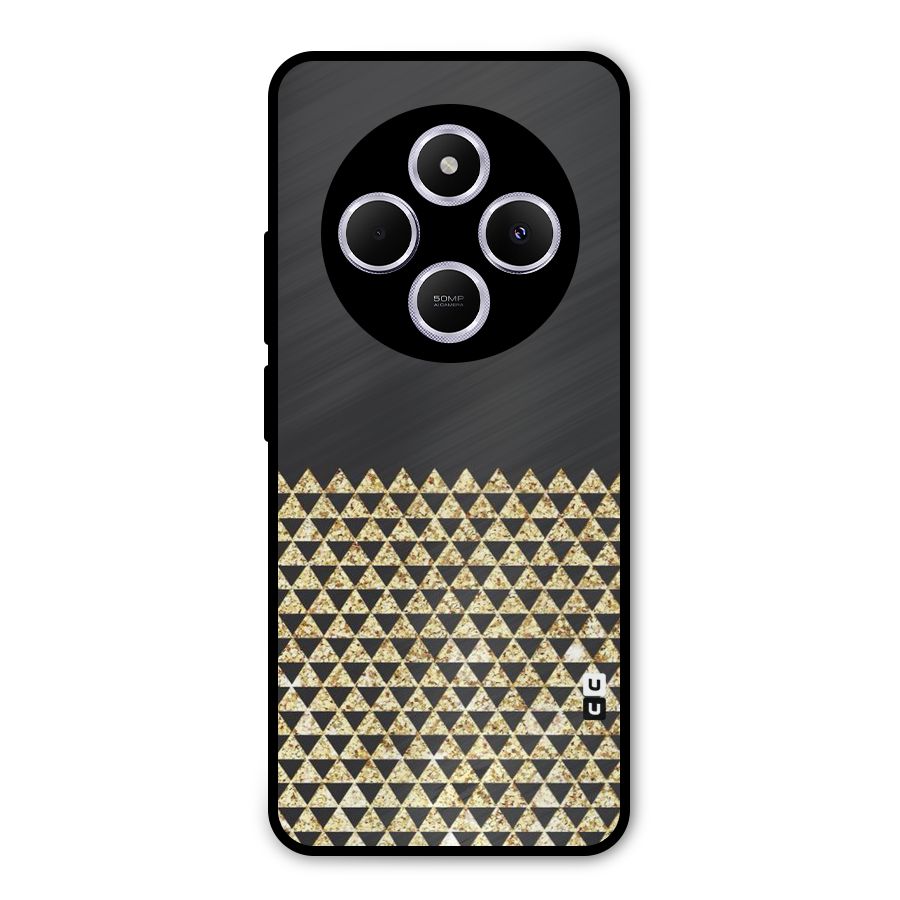 Dark Grey Golden Triangles Metal Back Case for Poco M7