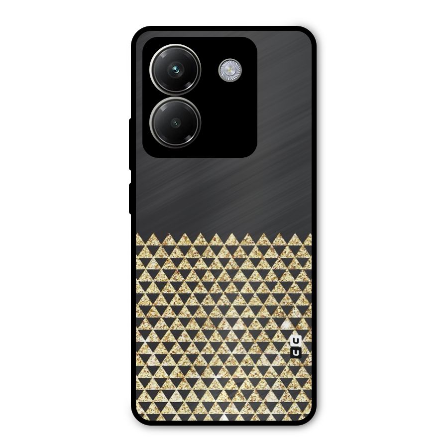 Dark Grey Golden Triangles Metal Back Case for Poco M7 Pro 5G