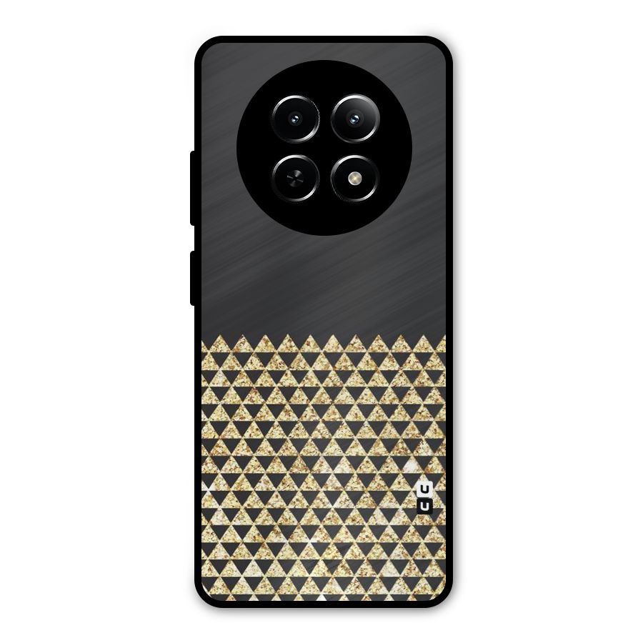 Dark Grey Golden Triangles Metal Back Case for Realme 12 5G