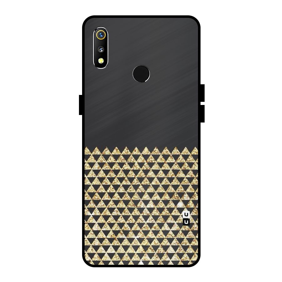 Dark Grey Golden Triangles Metal Back Case for Realme 3i