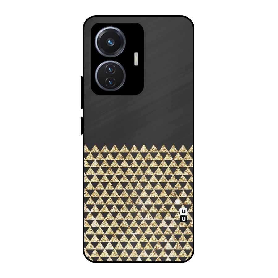 Dark Grey Golden Triangles Metal Back Case for Vivo T1 44W