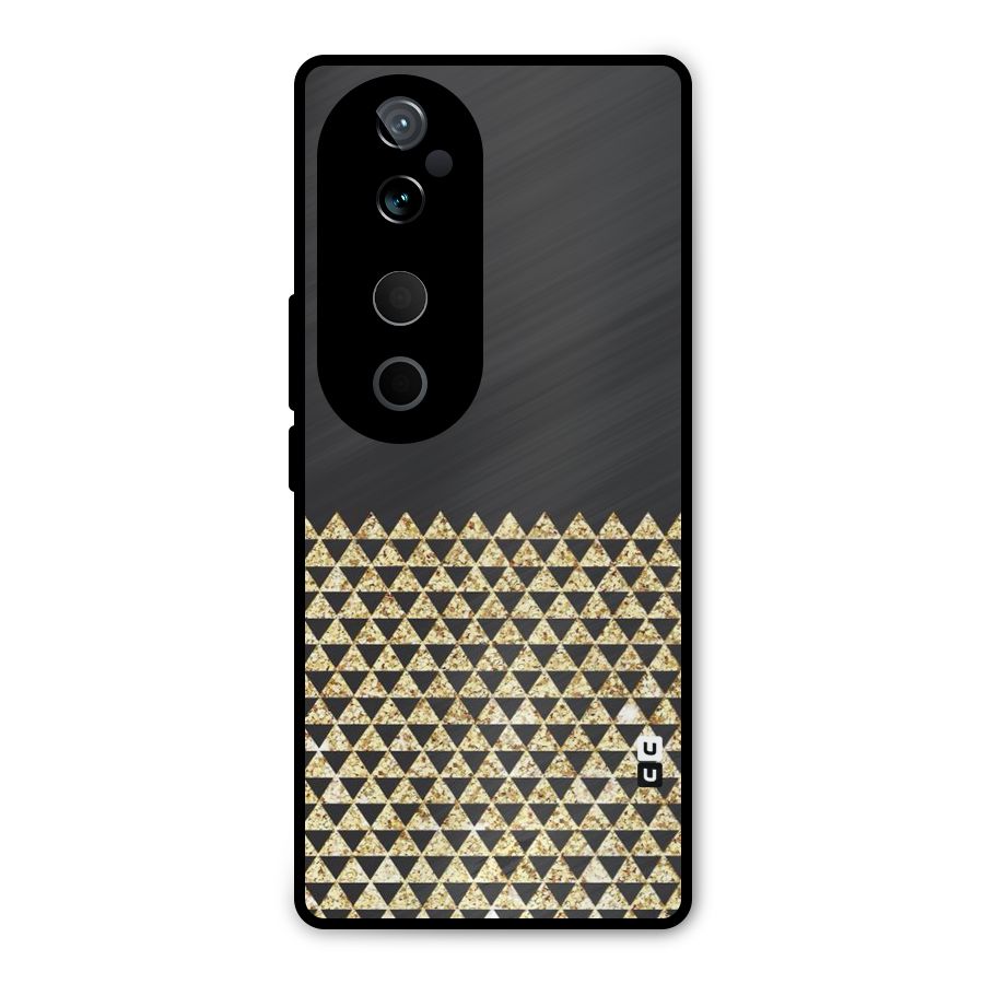 Dark Grey Golden Triangles Metal Back Case for Vivo T3 Ultra