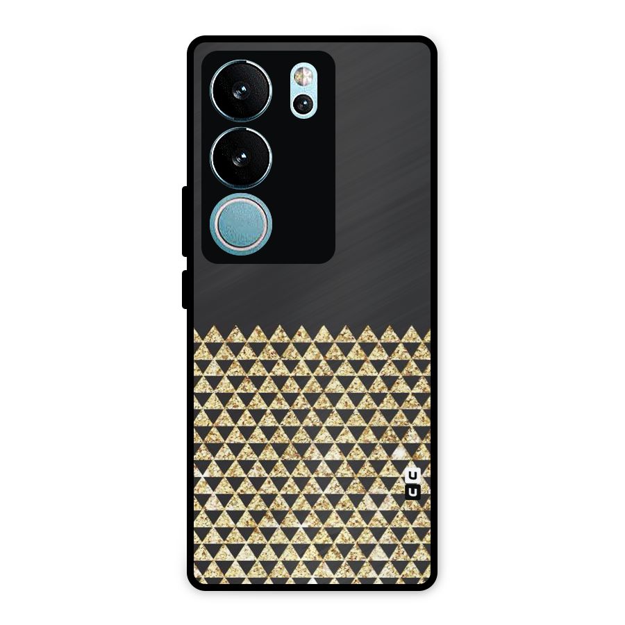 Dark Grey Golden Triangles Metal Back Case for Vivo V29 Pro