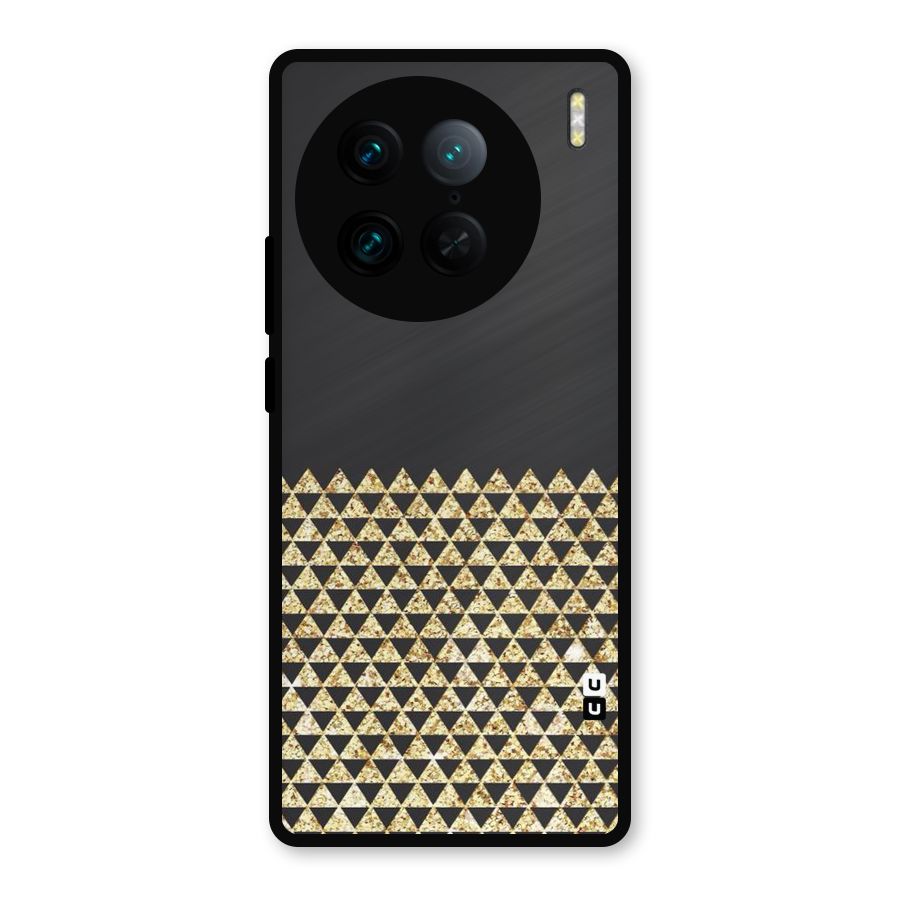 Dark Grey Golden Triangles Metal Back Case for Vivo X90 Pro