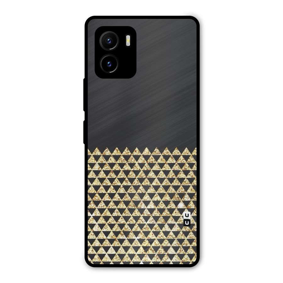 Dark Grey Golden Triangles Metal Back Case for Vivo Y15s