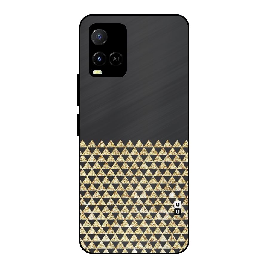 Dark Grey Golden Triangles Metal Back Case for Vivo Y33s