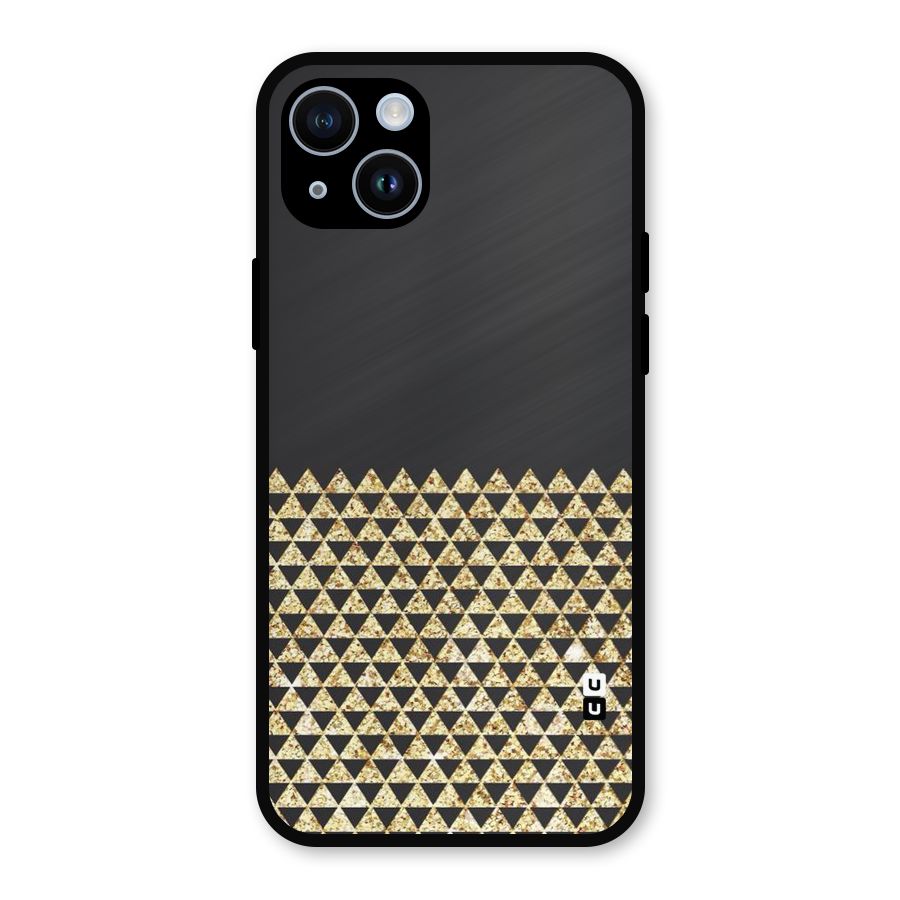 Dark Grey Golden Triangles Metal Back Case for iPhone 14