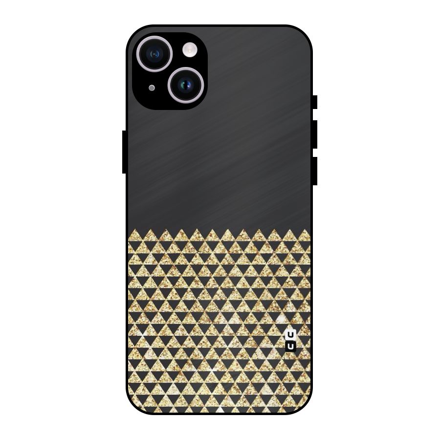 Dark Grey Golden Triangles Metal Back Case for iPhone 14 Plus