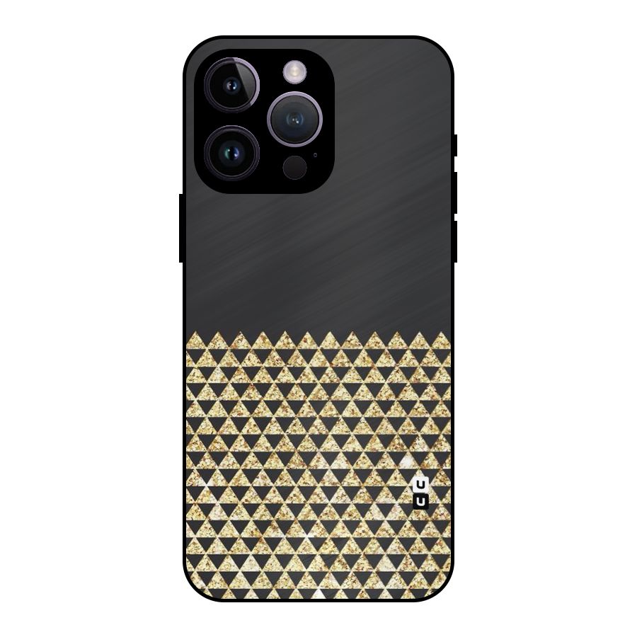 Dark Grey Golden Triangles Metal Back Case for iPhone 14 Pro Max