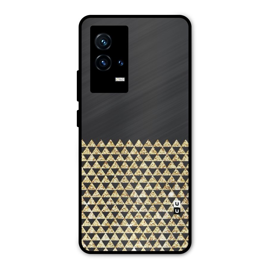 Dark Grey Golden Triangles Metal Back Case for iQOO 9 5G