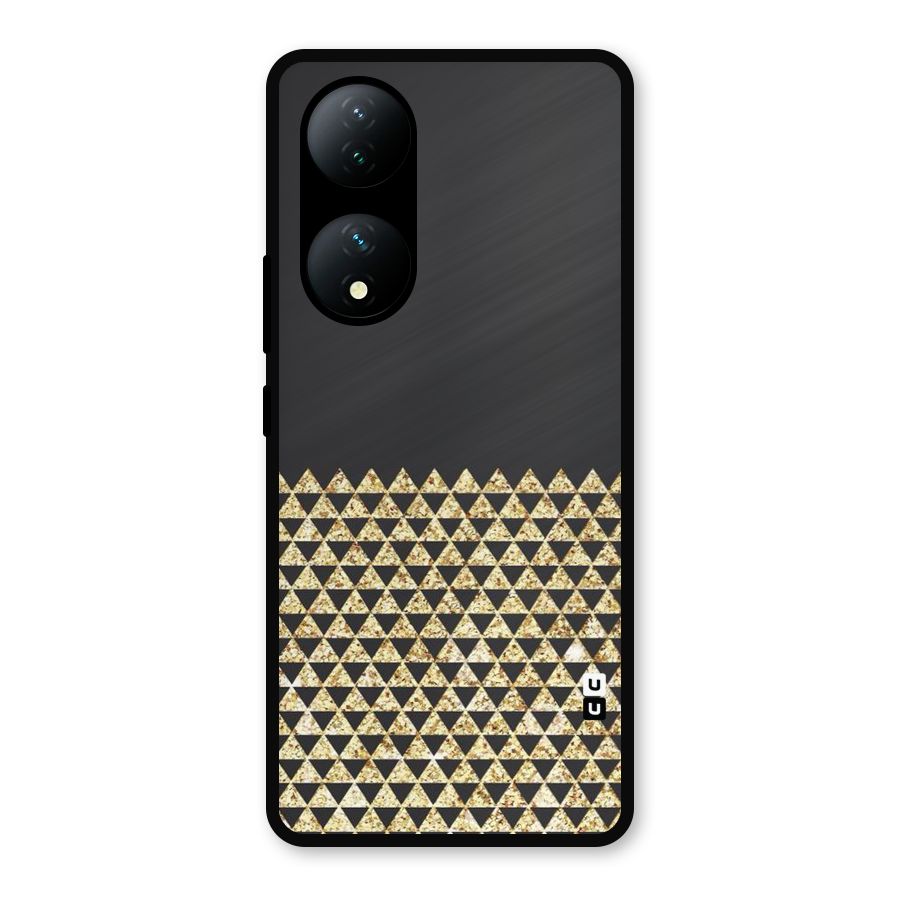 Dark Grey Golden Triangles Metal Back Case for iQOO Z7