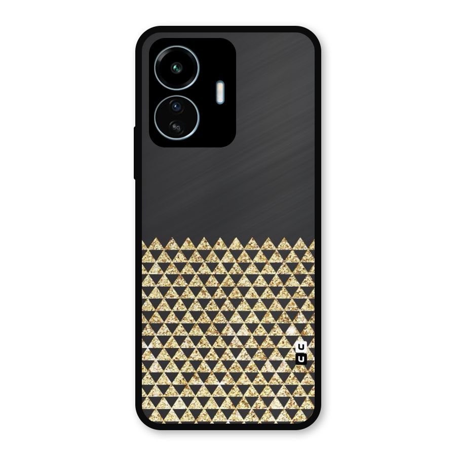 Dark Grey Golden Triangles Metal Back Case for vivo iQOO Z6 Lite 5G