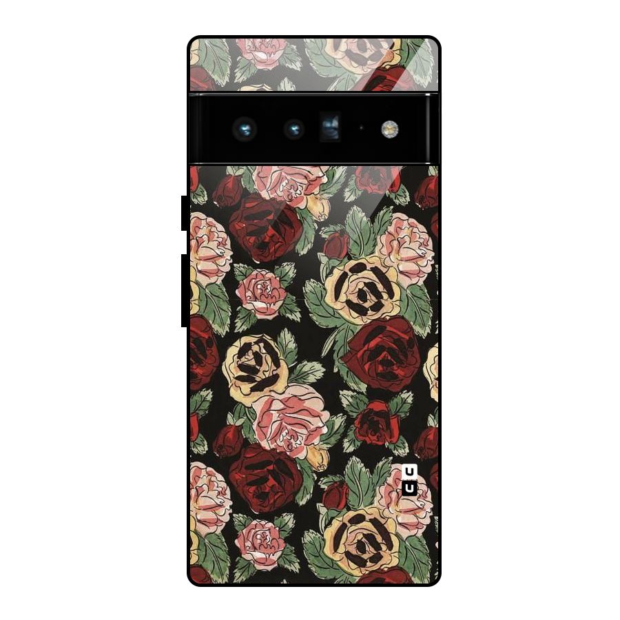 Dark Pastel Flowers Glass Back Case for Google Pixel 6 Pro
