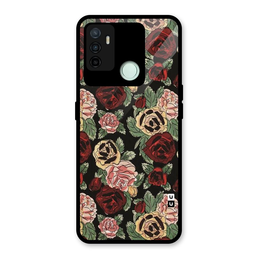 Dark Pastel Flowers Glass Back Case for Oppo A53