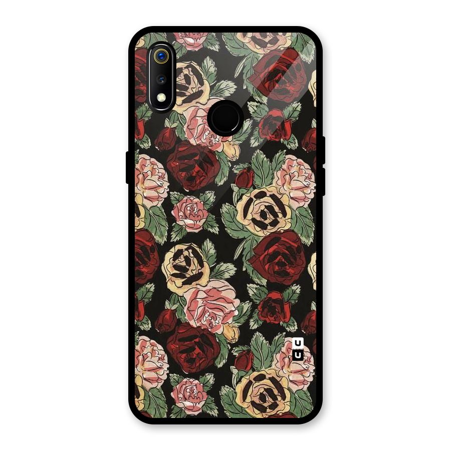 Dark Pastel Flowers Glass Back Case for Realme 3i